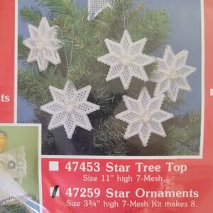 Mary Maxim Needlepoint Kit Plastic Canvas Star Ornaments New #47259 Pearls